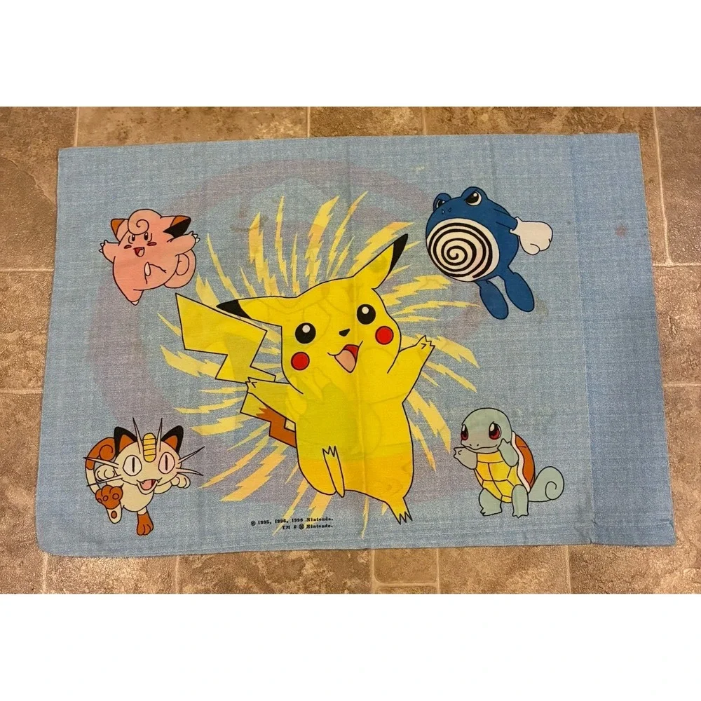 Nintendo Pokemon Standard Double Sided Pillowcase Pikachu‎ Ash Squirtle Vtg 1998